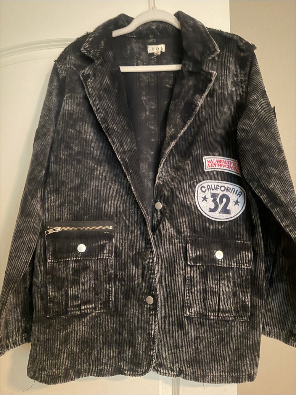 Nwots POL Black Corduroy Women's Jacket with Patches. Oversized Small.